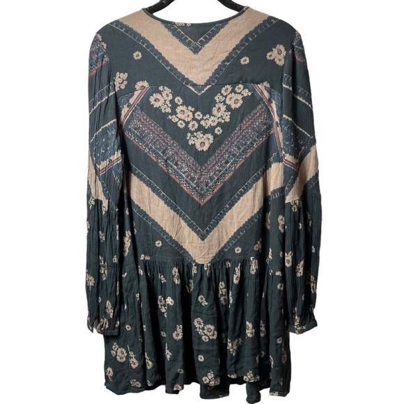 Free People Floral Chevron Pheasant Long Sleeve Tunic Dress - Picture 6 of 8